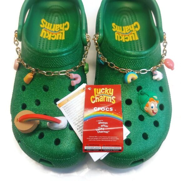 CROCS Mens Size 12 Lucky Charms Classic Slip On Clogs Sandals Glitter Green - Picture 9 of 11